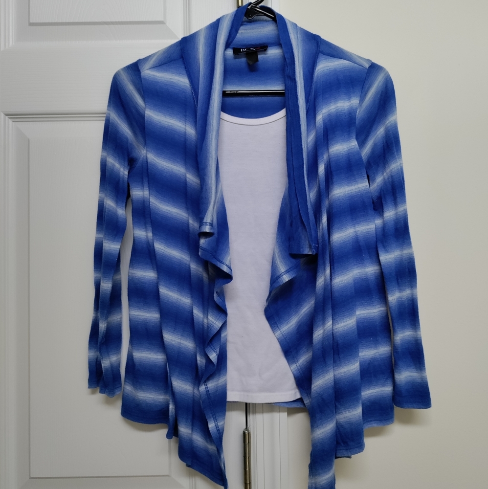 Blue and White Stripped Attached Cardigan and Shirt